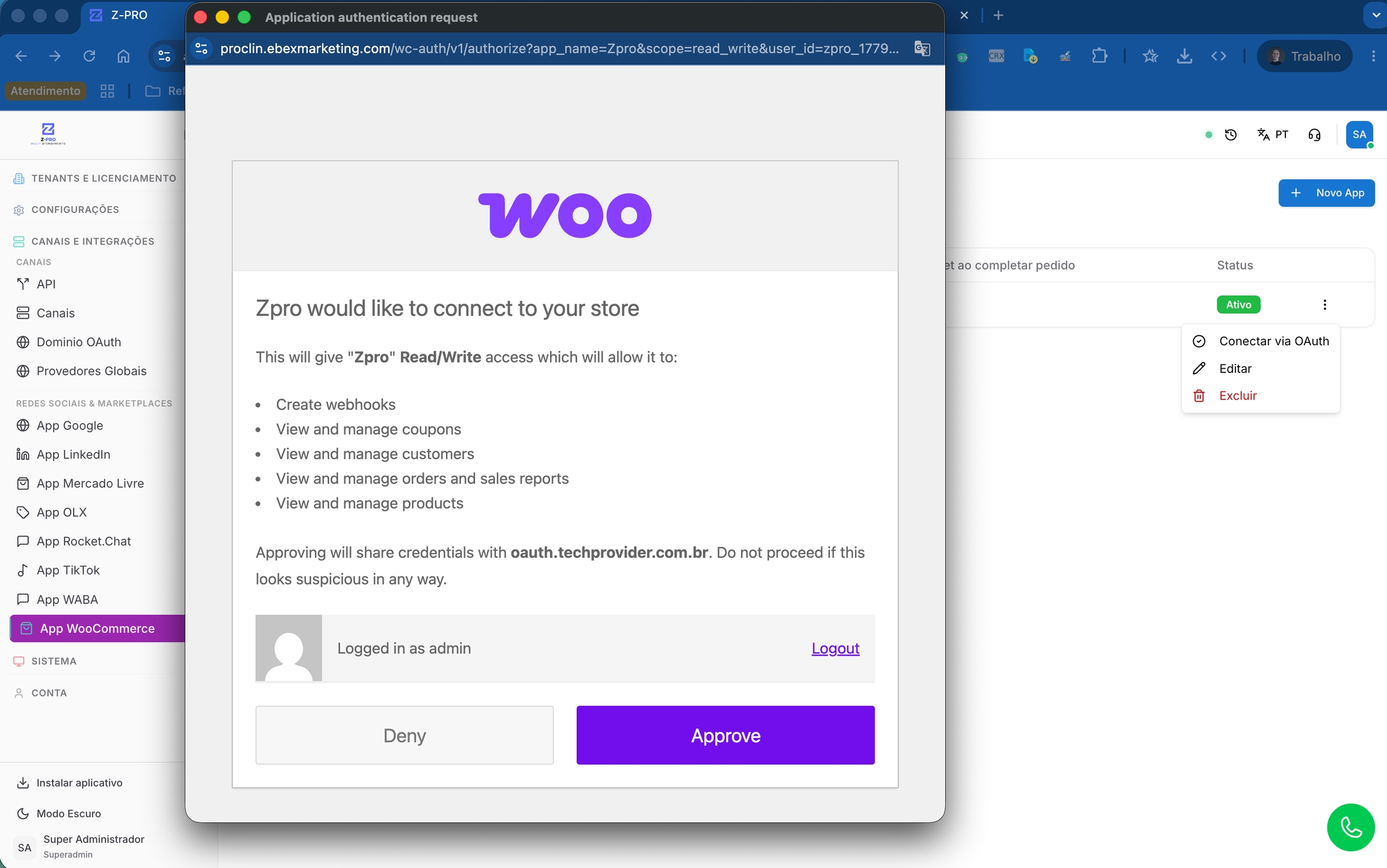oauth_woocommerce_ChatPRO